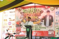 Gubernur Sumsel Herman Deru saat sambutan pada lomba memancing yang diselenggarakan oleh Anggler Sumsel Fishing Club (ASFC). 