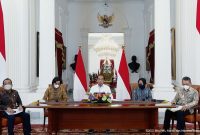 Presiden Jokowi didampingi sejumlah menteri menyampaikan pernyataan perihal pengalihan subsidi BBM, Sabtu (03/09/2022), di Istana Merdeka, Jakarta