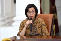 Menkeu Sri Mulyani menyampaikan pernyataan perihal pengalihan subsidi BBM, Sabtu (03/09/2022), di Istana Merdeka, Jakarta