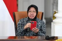 Mensos Tri Rismaharini menyampaikan pernyataan perihal pengalihan subsidi BBM, Sabtu (03/09/2022), di Istana Merdeka, Jakarta