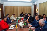 Menperin Agus mendampingi Menteri Koordinator Bidang Perekonomian Airlangga Hartarto bertemu dengan Minister of Trade, Industry and Competition Afrika Selatan Ebrahim Patel di sela-sela kegiatan Trade, Industry, and Investment Ministerial Meeting (TIIMM)