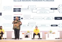Ketua Bawaslu Rahmat Bagja ketika menjadi narasumber di acara HUT Golkar, Ji-Expo, Jakarta Pusat