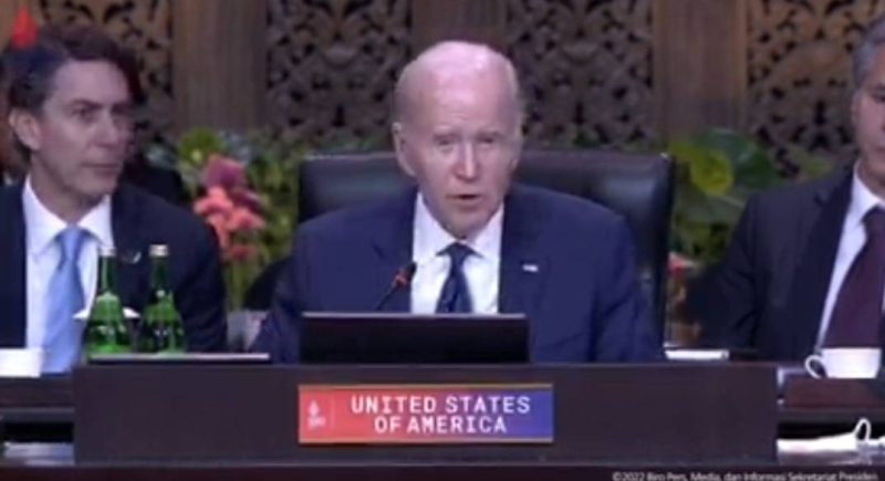 Presiden Amerika Serikat, Joe Biden pada Sesi II KTT G20, dengan topik kerja sama pembangunan infrastruktur, Selasa (15/11/2022). (Foto:TangkapanLayar)