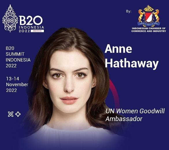 B20 Summit akan dihadiri Anne Hathaway, artis sekaligus pebisnis dari Hollywood. (Foto: Instagram B20)