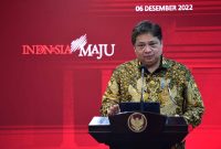 Menteri Koordinator Bidang Perekonomian, Airlangga Hartarto, dalam keterangannya di Kantor Presiden selepas mengikuti sidang kabinet paripurna yang dipimpin oleh Presiden Joko Widodo di Istana Negara, Jakarta, Selasa (6/12/2022).