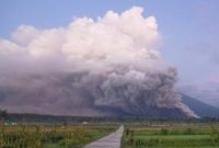 Penampakan Gunung Semeru mengeluarkan erupsi, Minggu (4/12/2022). Foto: (Istimewa)