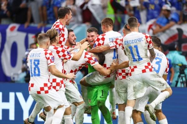 Para pemain Timnas Kroasia merayakan kemenangan atas Jepang pada babak 16 besar Piala Dunia Qatar 2022. (Foto: fifa.com)