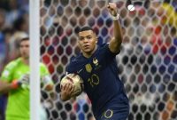 Pemain Timnas Prancis Kylian Mbappe saat merayakan golnya kegawang Argentina di final Piala Dunia 2022 yang berlangsung di Stadion Lusail, Doha, Qatar, pada Minggu (18/12/2022)