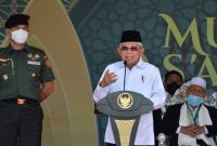 Wakil Presiden Ma'ruf Amin saat membuka Muktamar ke – 15 As’adiyah, di Sengkang, Kabupaten Wajo, Provinsi Sulawesi Selatan, Sabtu (3/12/). (Foto:SetwapresRI)