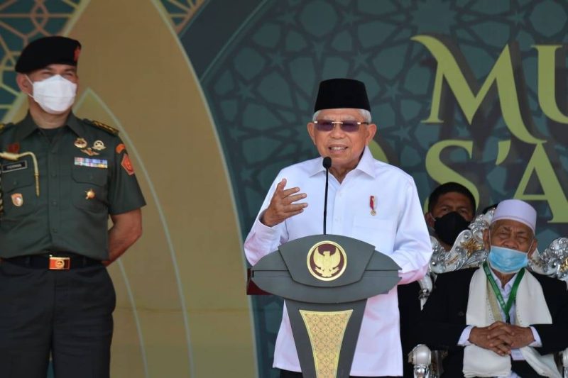 Wakil Presiden Ma'ruf Amin saat membuka Muktamar ke – 15 As’adiyah, di Sengkang, Kabupaten Wajo, Provinsi Sulawesi Selatan, Sabtu (3/12/). (Foto:SetwapresRI)