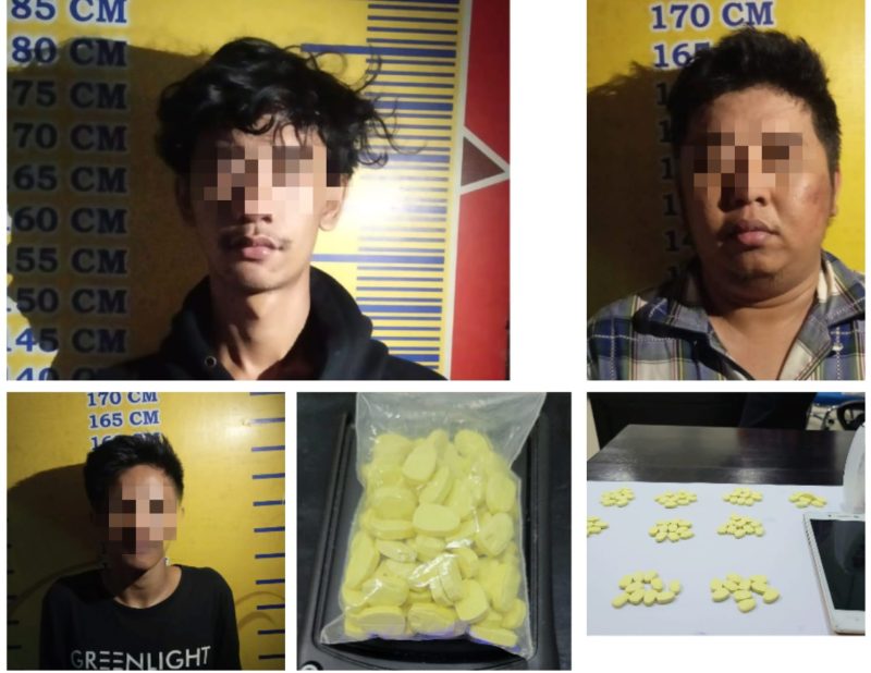 Tiga pelaku pengedar narkoba jenis Ekstasi dan barang bukti diamankan Unit 1 Subdit I Ditresnarkoba Polda Sumsel