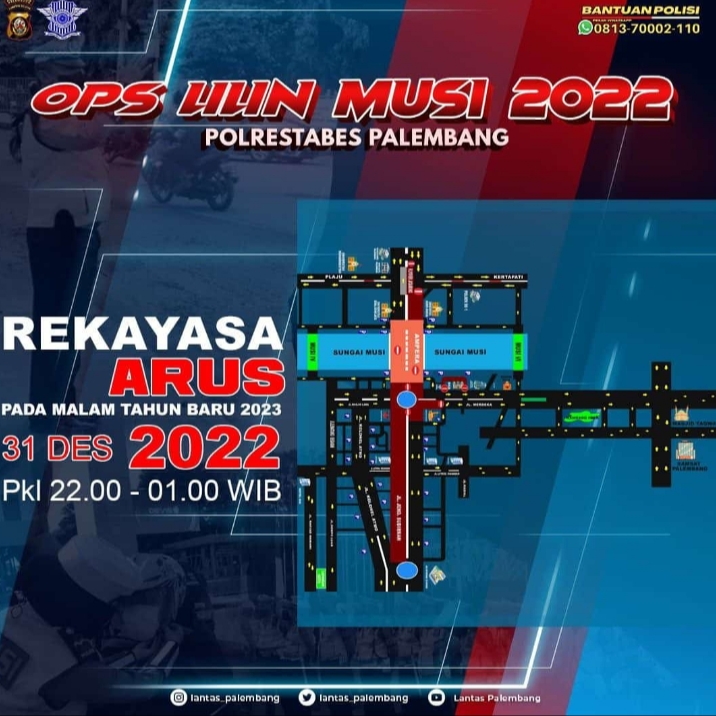Skema rekayasa arus lalu lintas malam tahun baru 2023 di Palembang. (foto: Instagram Lantas Palembang)