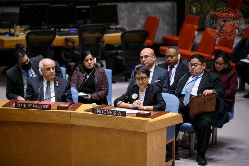 Menteri Luar Negeri RI, Retno Marsudi, pada Debat Terbuka Dewan Keamanan (DK) PBB, Rabu (18/01/2023), New York, Amerika Serikat. (Foto: Kemlu RI)