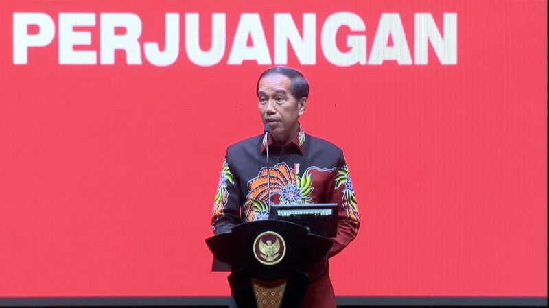 President Joko Widodo saat menghadiri HUT PDI Perjuangan ke-50 di JIExpo Kemayoran, Jakarta, Selasa (10/1/2023). (Foto: Tangkapan Layar YouTube PDIP)