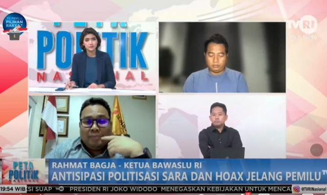 Ketua Bawaslu Rahmat Bagja menjadi narasumber dalam siaran langsung Dialog TVRI Peta Politik Nasional Antisipasi Politisasi SARA dan Hoaks Jelang Pemilu, Senin (2/1/2023) malam