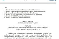 SE Kemenkes RI tentang pengawasan terhadap penggunaan nitrogen cair pada produk pangan siap saji