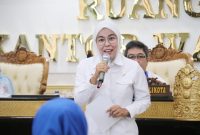 Wakil Wali Kota Palembang, Fitrianti Agustinda saat sambutan pada Pelantikan Pengurus Yayasan Asma Indonesia (YAI) Cabang Kota Palembang masa bakti 2022-2027, Rabu (11/1/2023) di Ruang Parameswara Setda Kota Palembang
