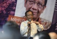 Menko Polhukam Mahfud Md saat berbicara dalam sebuah forum.