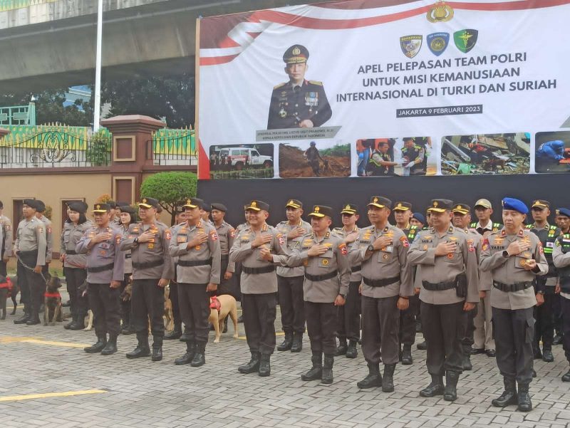 Apel Pelepasan Tim Kemanusiaan Internasioanl Polri untuk Turki dan Suriah, Kamis (9/2/2023).