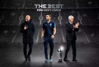 Finalis Pelatih Terbaik Dunia 2022, Lionel Scaloni (tengah), Carlo Ancelotti (kanan), dan Pep Guardiola (kiri). (Foto: fifa.com)