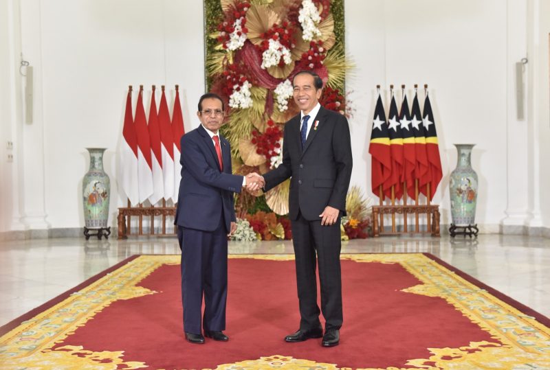 Presiden Jokowi menerima kunjungan resmi PM Republik Demokratik Timor Leste Taur Matan Ruak, di Istana Kepresidenan Bogor, Jawa Barat, Senin (13/02/2023)