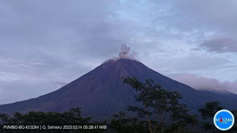 Awan panas keluar dari puncak Gunung Semeru. (Foto: magma.esdm.go.id)