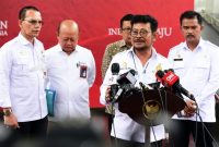 Mentan Syahrul Yasin Limpo memberikan keterangan pers, Rabu (15/03/2023), siang, di Kompleks Istana Kepresidenan, Jakarta. (Foto: Humas Setkab)