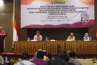 Anggota Bawaslu Totok Hariyono saat membuka FGD Advokasi Hukum Pencegahan Tindak Pidana Korupsi Dalam Penggunaan Dana Hibah Pada Pemilihan Gubernur, Bupati, dan Walikota (Bagian Kedua) di Tangerang, Jumat (17/3/2023).