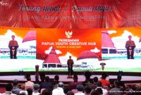 Presiden RI Joko Widodo saat sambutan pada peresmian Papua Youth Creative Hub, di Kota Jayapura, Selasa (21/03/2023)