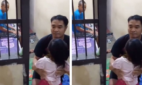 Bripka Handoko yang membukakan pintu sel di Polsek Maro Sebo, Jambi, agar tahanan bisa memeluk anaknya (Foto: video tangkapan layar)