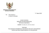 Surat Edaran (SE) Nomor M/2/HK.04.00/III/2023 tentang Pelaksanaan Pemberian Tunjangan Hari Raya Keagamaan Tahun 2023 Bagi Pekerja/Buruh di Perusahaan