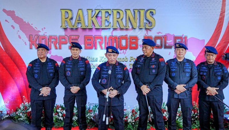 Kapolri Jenderal Listyo Sigit Prabowo membuka Rapat Kerja Teknis Korps Brigade Mobile [Rakernis Korbrimob] Polri di Gedung Akpol, Semarang, Jawa Tengah [Jateng], Senin, [13/3/2023].