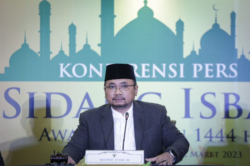 Menteri Agama RI Yaqut Cholil Qoumas saat konferensi hasil Sidang Isbat Awal Ramadan 1444 H, Selasa (22/3/2023) malam