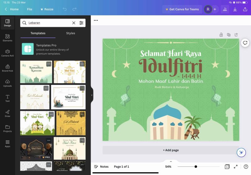 Tangkapan layar aplikasi desain kartu lebaran online PicsArt