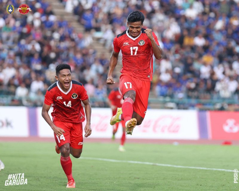 Selebrasi pemain Timnas  U-22 Indonesia, Irfan Jauhrai usai mencetak gol ke gawang Filipina pada pertandingan perdana Grup A Sepak Bola SEA Games 2023 di Olympic Stadium, Sabtu (29/4/2023) sore WIB (Foto: PSSI)