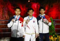 Veddriq Leonardo usai meraih medali emas di kejuaraan The IFSC World Cup Seoul 2023, Jumat (28/4/2023) malam