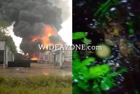 Dikabarkan Booster milik Pertamina di Jalan Lintas Timur Palembang-Jambi, desa Lubuk Karet, Kecamatan Betung, Kabupaten Banyuasin, meledak disambar petir saat hujan sekira pukul 15:00 WIB, Minggu 16 April 2023.