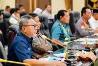 Menteri Perdagangan, Zulkifli Hasan menghadiri Rapat koordinasi Kesiapan Menghadapi Idulfitri 2023 di Markas Besar Kepolisian Negara Republik Indonesia, Jakarta, Kamis (6/4/2023)