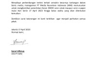 Surat keterangan penghentian penerbitan koran SINDO dan versi e-paper