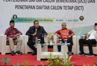 Anggota Bawaslu Herwyn JH Malonda memberikan arahan dalam Diskusi Kelompok Terpumpun Mitigasi Resiko Pengawasan Sub Tahapan Verifikasi Administrasi Penyusunan DCS dan Penetapan DCT di Malang, Jawa Timur, Rabu, (31/6/2023)