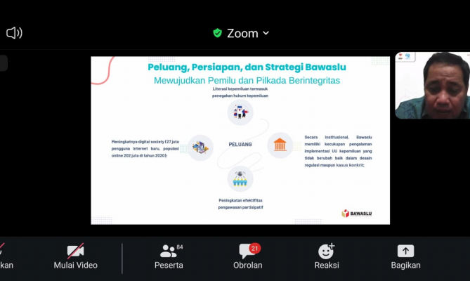 Anggota Bawaslu Herwyn JH Malonda saat menjadi keynote speaker dalam diskusi daring yang diadakan Komite Independen Sadar Pemilu (KISP), Sabtu (24/6/2023).
