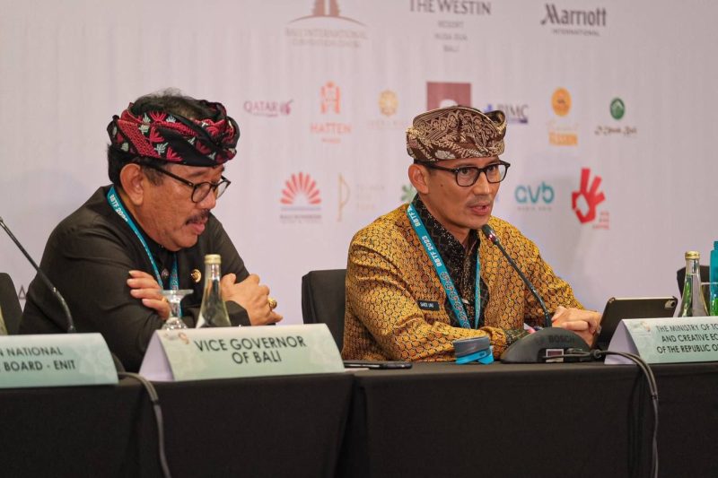 Menparekraf Sandiaga Uno saat menghadiri BBTF 2023 di Westin Nusa Dua, Bali, Sabtu (17/6/2023).