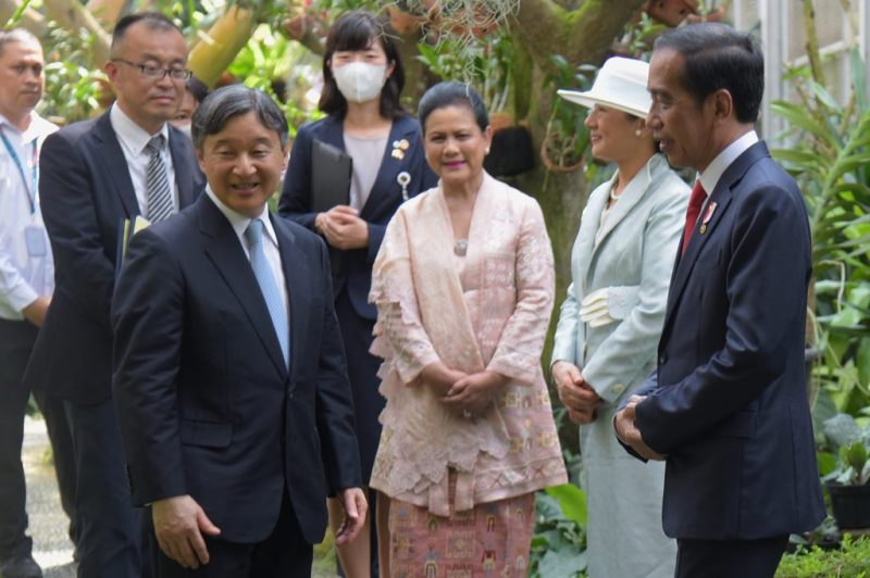 Presiden dan Ibu Iriana Jokowi menyambut baik kunjungan kenegaraan Kaisar Jepang Hironomiya Naruhito dan Permaisuri Masako, di Bogor, Jawa Barat, Senin (19/06/2023).
