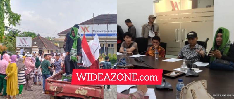 Sriwijaya Corruption Watch [SCW] menggelar aksi demontrasi di depan halaman kantor PT Sriwijaya Mandiri Sumsel [SMS/Perseroda] pada Senin 5 Juni 2023.