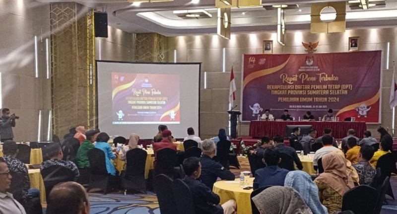 Komisi Pemilihan Umum Sumatera Selatan [KPU Sumsel] menggelar Rapat Pleno Terbuka Pengesahan Daftar Pemilih Tetap [DPT] Pemilu 2024 di Hotel ALTS Palembang, Rabu 28 Juni 2023.