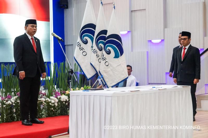 Menteri Komunikasi dan Informatika Budi Arie Setiadi saat Pelantikan dan Pengambilan Sumpah Jabatan Dirut BAKTI Kementerian Kominfo