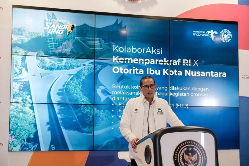 Menparekraf Sandiaga Uno mendukung penuh promosi potensi wisata dan ekonomi kreatif di kawasan Ibu Kota Negara (IKN) Nusantara, Kalimantan Timur pada saat 