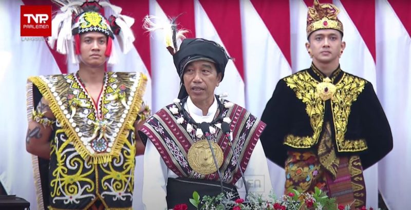 Presiden Jokowi saat menyampaikan pidato pada Sidang Tahunan MPR RI dan Sidang Bersama DPR RI dan DPD RI dalam rangka HUT Ke-78 Proklamasi Kemerdekaan RI