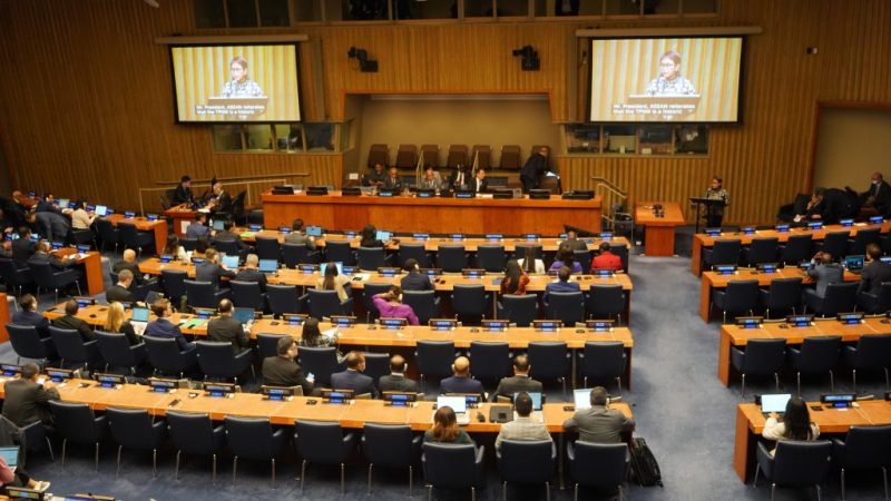 Menlu Retno Marsudi berbicara di Markas Besar PBB, New York, AS, Selasa (26/09/2023). (Foto: Humas Kemlu)