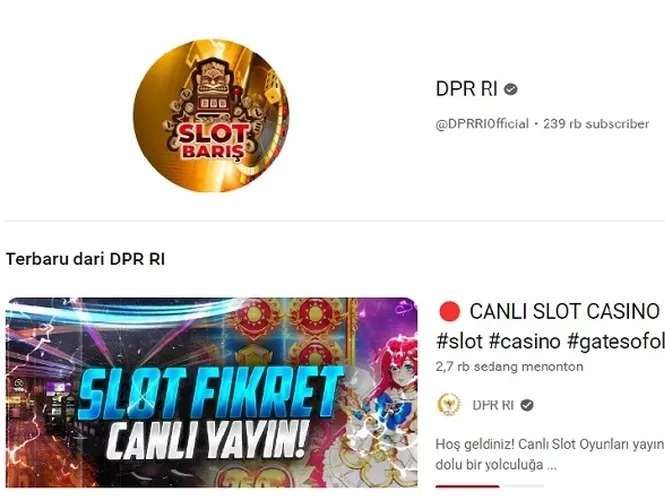 Akun Youtube DPR RI diretas dan menampilkan siaran langsung judi online, Rabu (6/9/2023) (Foto: Tangkap layar/ Youtube)